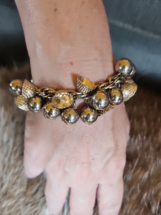 Jewelry - Chunky Gold-Tone Charm Bracelet with Textured Accents Balls, Bells Or Acorn Tops